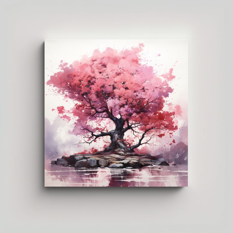 GENERICO - Cuadro Abstracto En Bastidor De Tela De Un árbol 90x90 Cm
