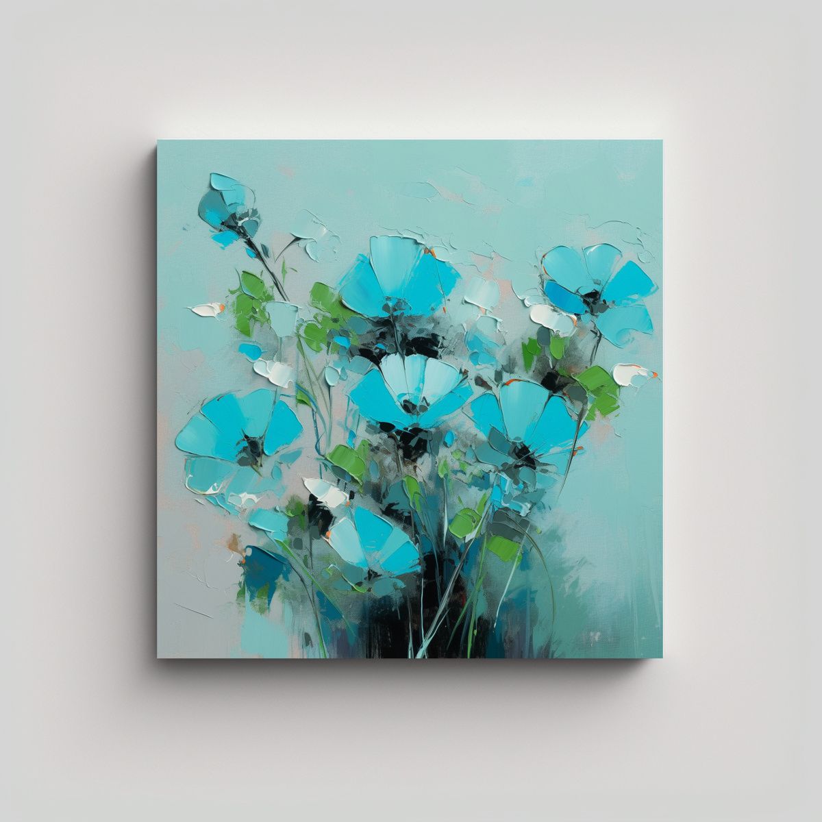 GENERICO - Pintura En Lienzo De Flores En Colores Cian Para 90x90 Cm