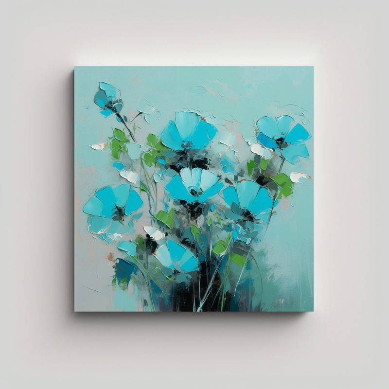 GENERICO - Pintura En Lienzo De Flores En Colores Cian Para 80x80 Cm
