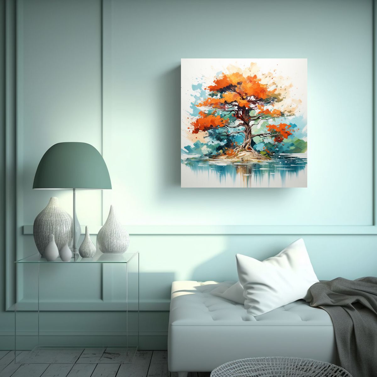 GENERICO - Cuadro Abstracto Con Diseño De árbol De Ciprés 90x90 Cm