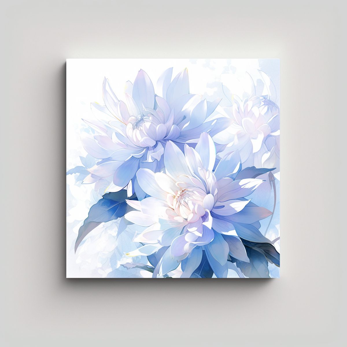 GENERICO - Pintura Abstracta Acuarela Dahlias Pastel Cuadrado 50x50 Cm