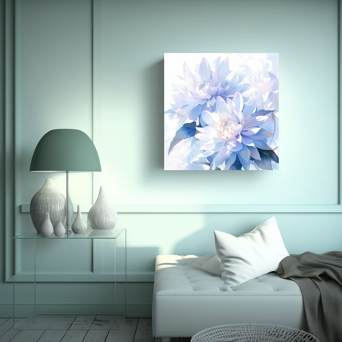 GENERICO - Pintura Abstracta Acuarela Dahlias Pastel Cuadrado 50x50 Cm