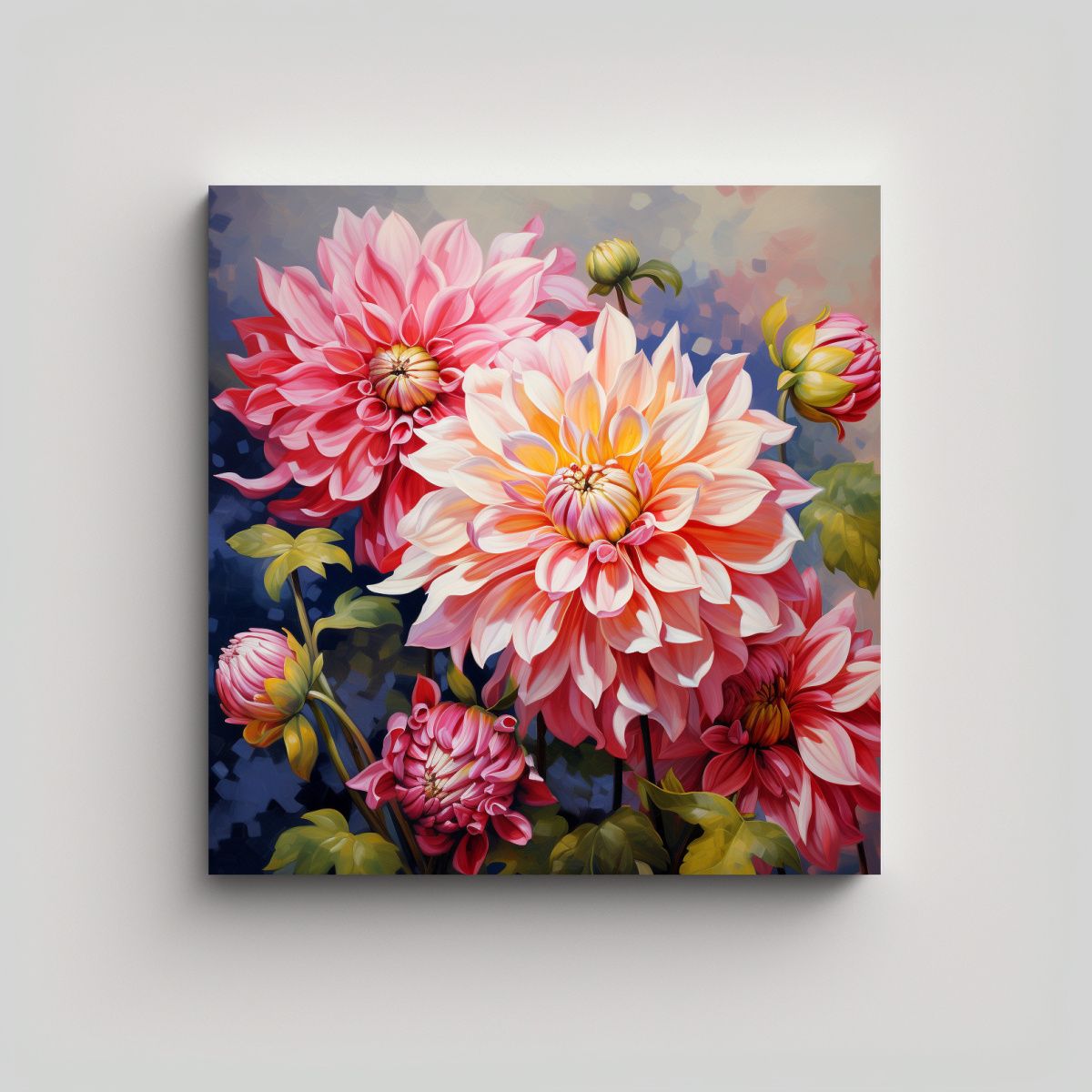 GENERICO - Pintura Abstracta De Flores Dahlias En Estilo 50x50 Cm