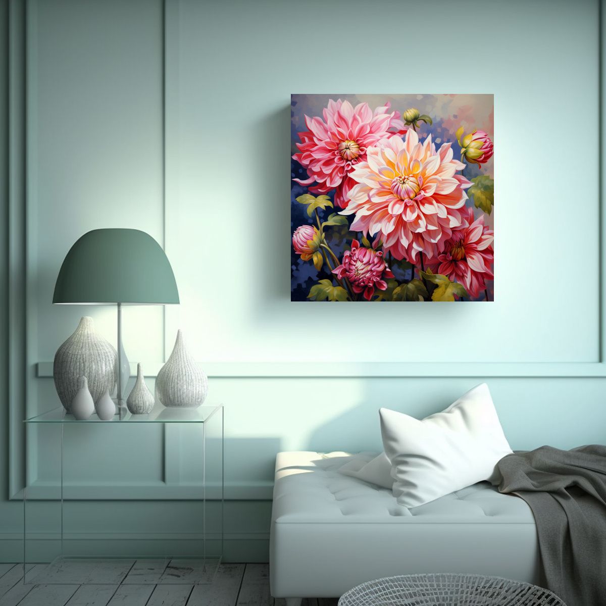GENERICO - Pintura Abstracta De Flores Dahlias En Estilo 50x50 Cm