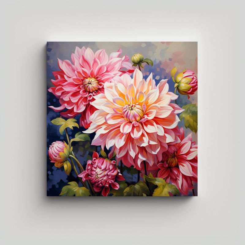 GENERICO - Pintura Abstracta De Flores Dahlias En Estilo 70x70 Cm