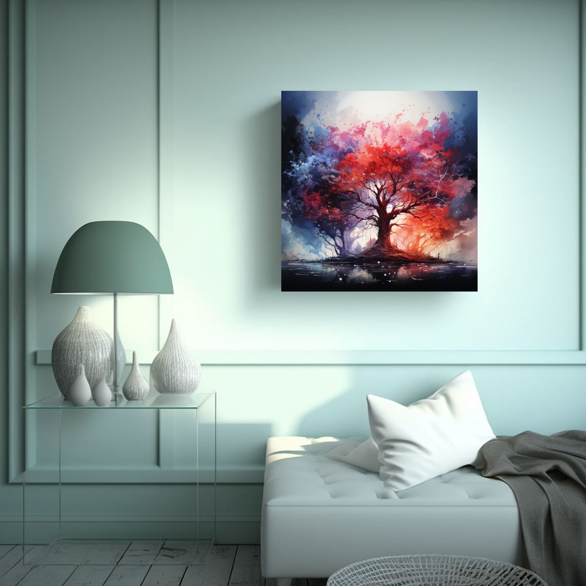 GENERICO - Estilo Óleo De árbol De Bosque En Colores Rojo 60x60 Cm