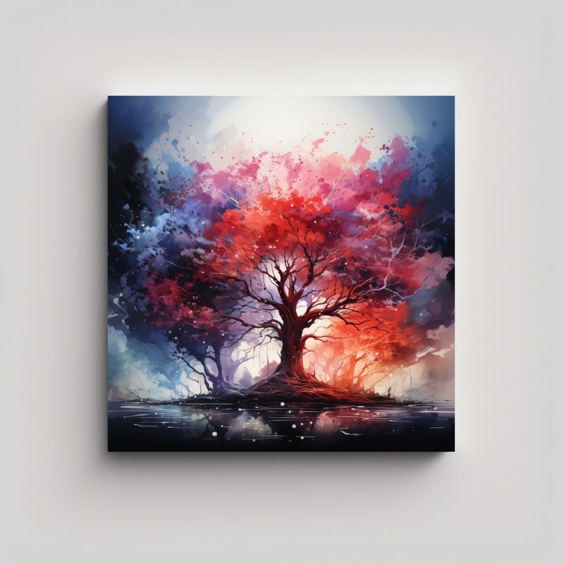 GENERICO - Estilo Óleo De árbol De Bosque En Colores Rojo 50x50 Cm