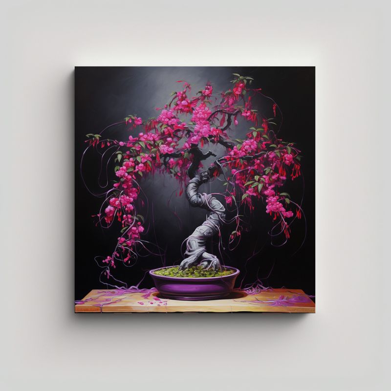 GENERICO - Pintura Abstracta A Fuchsia Bonsai, Alta Calidad, 60x60 Cm