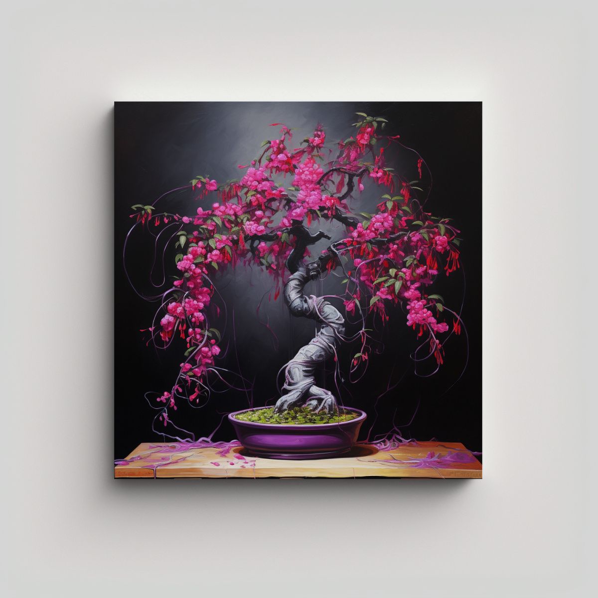GENERICO - Pintura Abstracta A Fuchsia Bonsai, Alta Calidad, 50x50 Cm