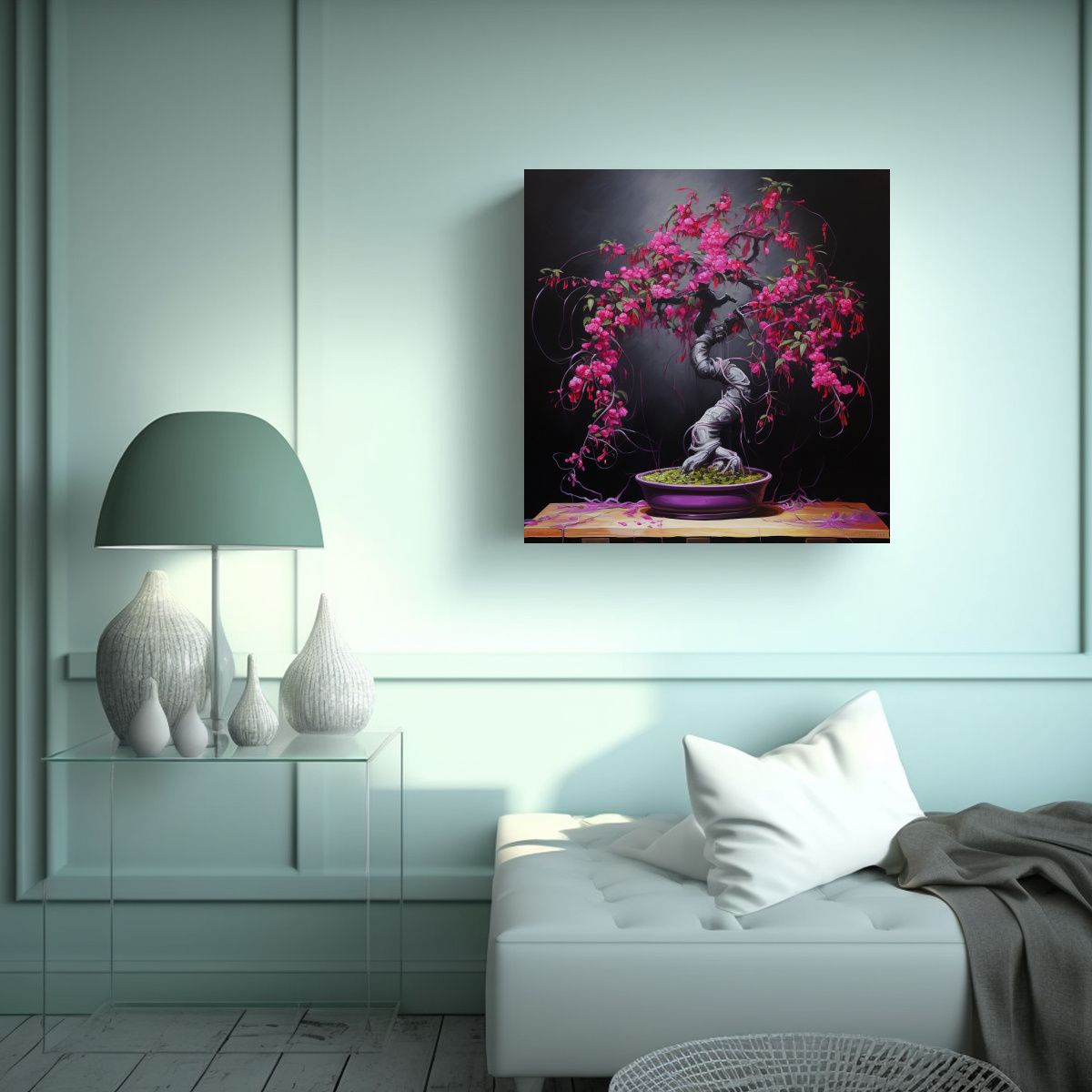 GENERICO - Pintura Abstracta A Fuchsia Bonsai, Alta Calidad, 50x50 Cm