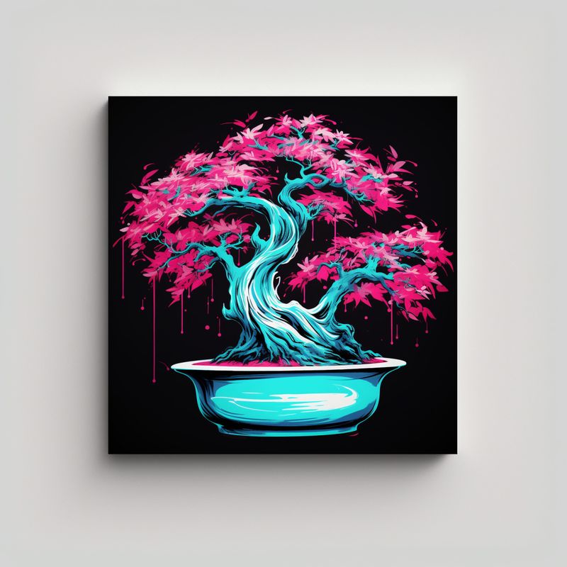 GENERICO - Obra De Arte Tonos Simple A Fuchsia Bonsai En 80x80 Cm