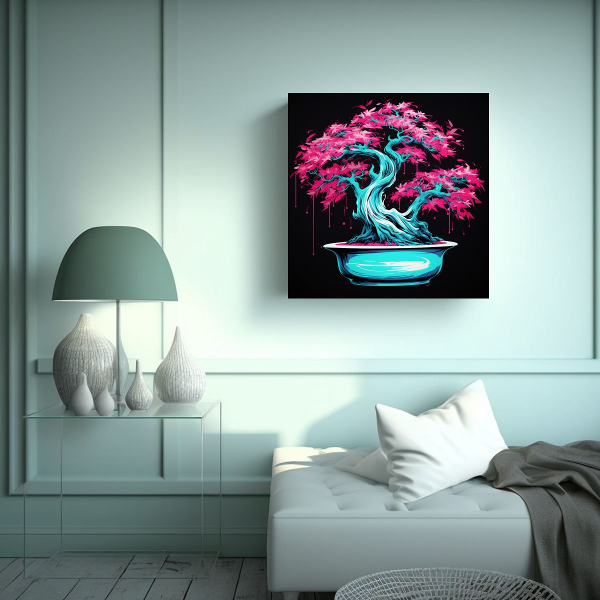 GENERICO - Obra De Arte Tonos Simple A Fuchsia Bonsai En 50x50 Cm