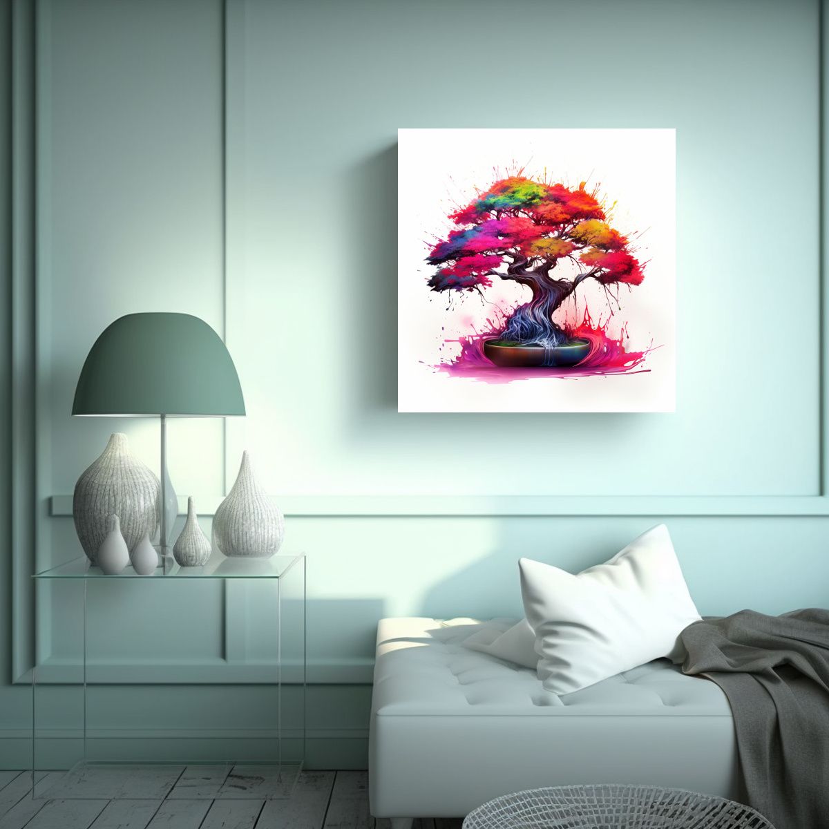 GENERICO - Arte Abstracto Acuarela Colores Arcoíris, 50x50 Cm