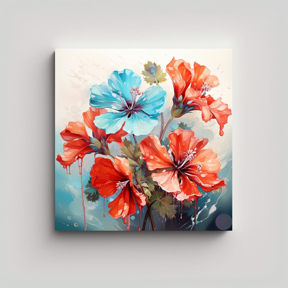 GENERICO - Pintura Abstracta De Flores Geranium Rojo Y 90x90 Cm