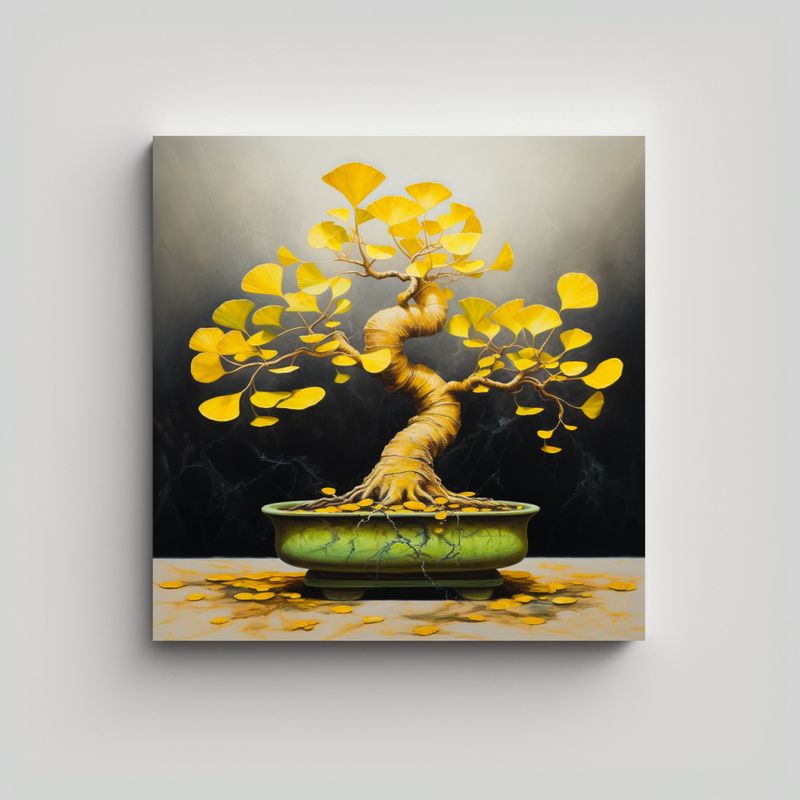 GENERICO - Pintura Abstracta De Ginkgo Biloba Bonsai, 90x90 Cm