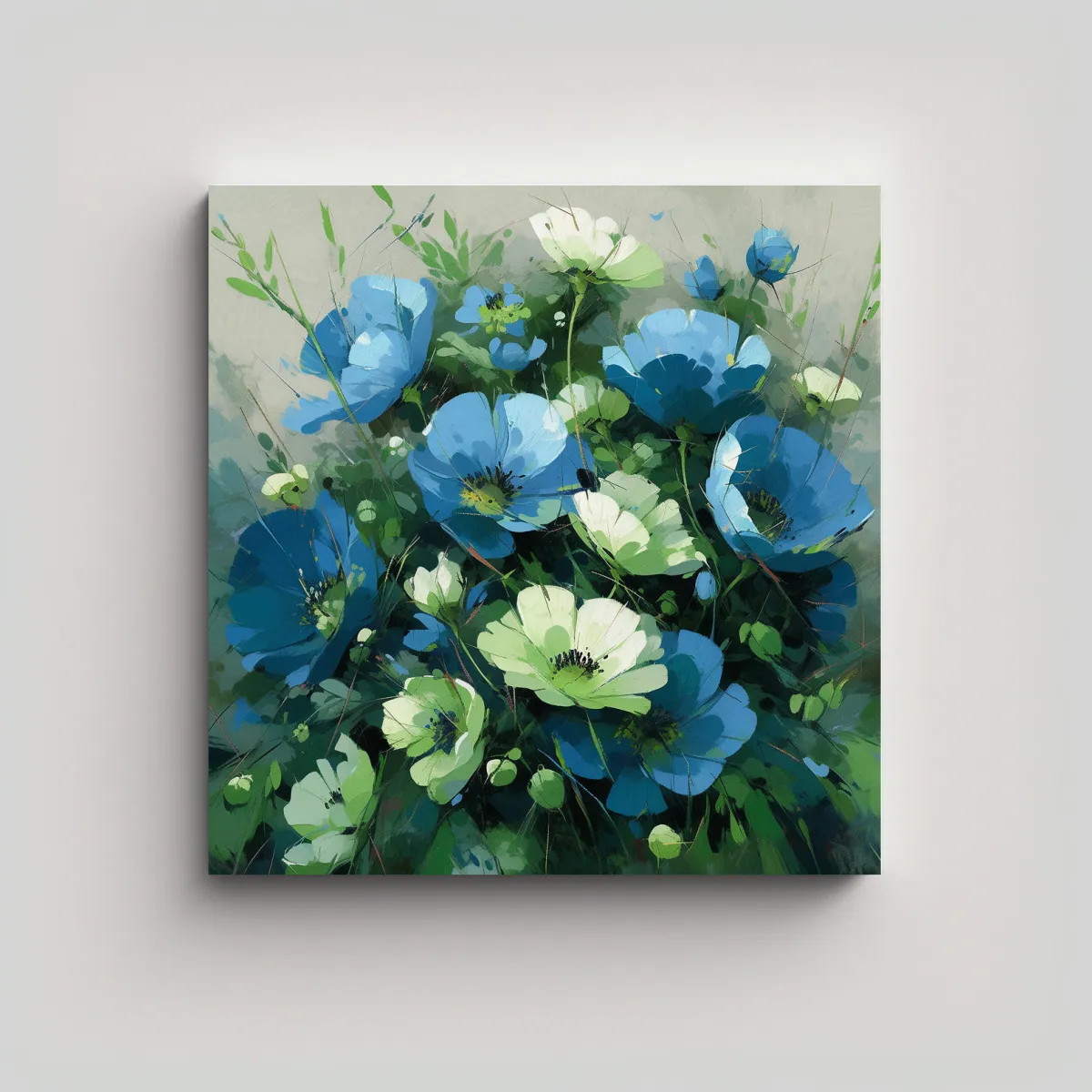 GENERICO - Pintura De Flores En Lienzo Verde Y Azul, 60x60 Cm