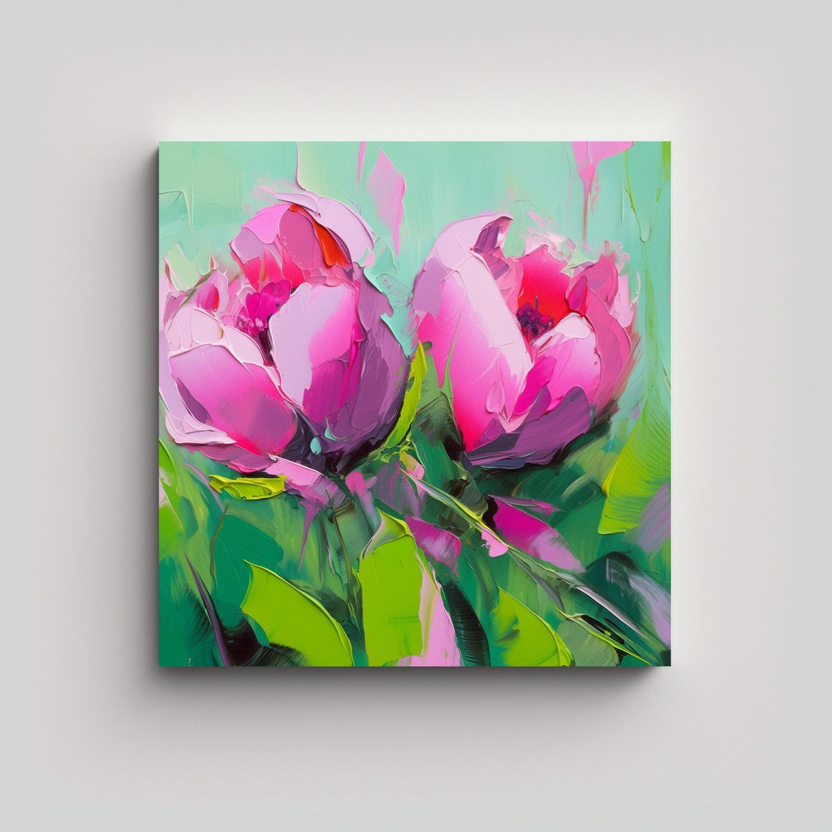 GENERICO - Pintura En Lienzo De Flores En Colores Verde Y 80x80 Cm