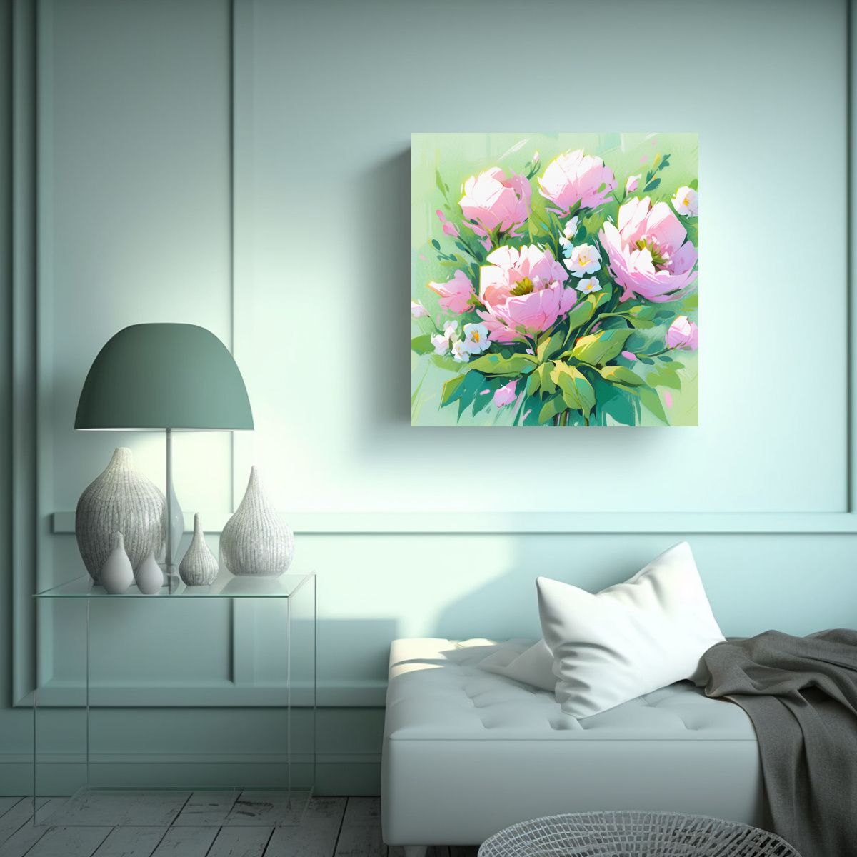 GENERICO - Cuadro Original A Green AND Magenta Flores En 50x50 Cm