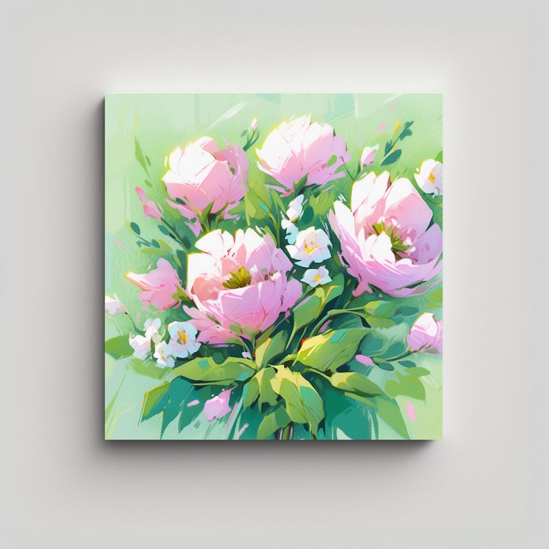 GENERICO - Cuadro Original A Green AND Magenta Flores En 60x60 Cm