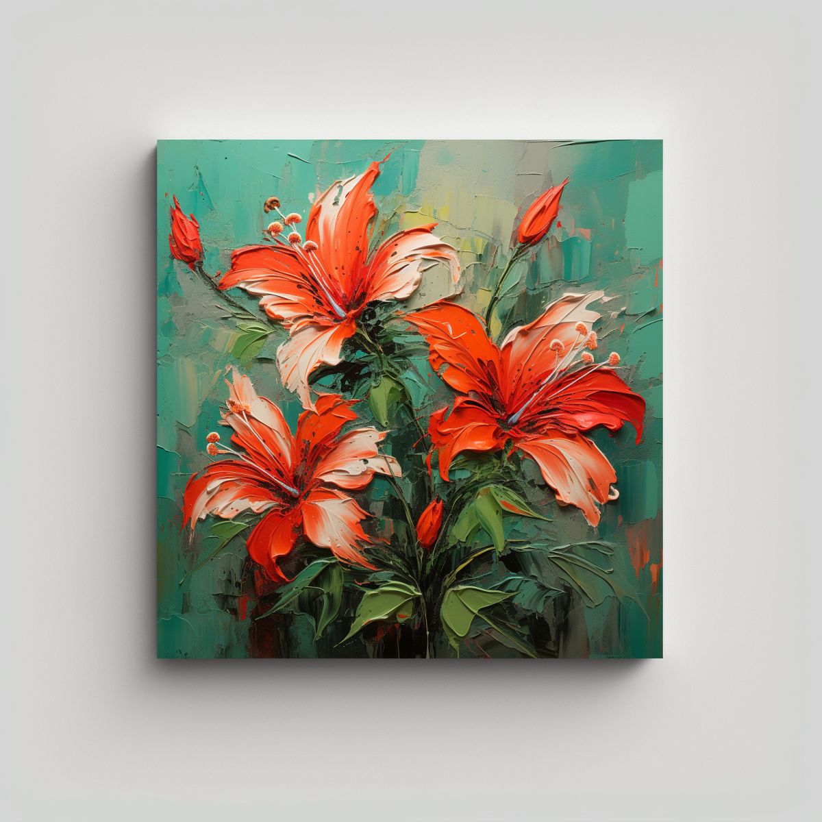 GENERICO - Pintura De Flores En Lienzo En Los Colores Verde 70x70 Cm