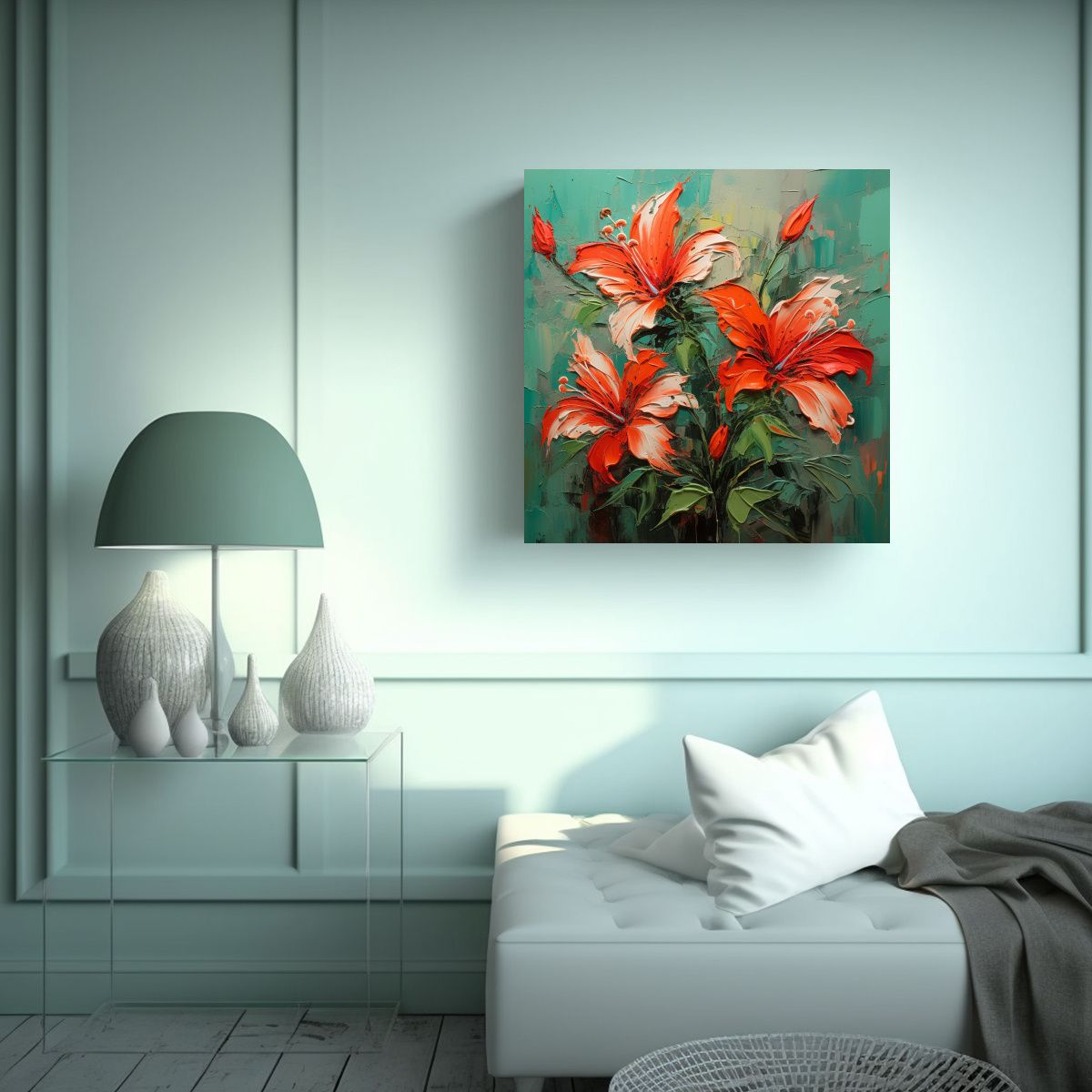 GENERICO - Pintura De Flores En Lienzo En Los Colores Verde 60x60 Cm