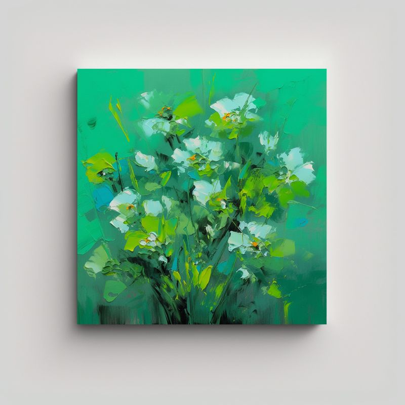 GENERICO - Cuadro Moderno Único De Flores Verde Y Turquesa 70x70 Cm