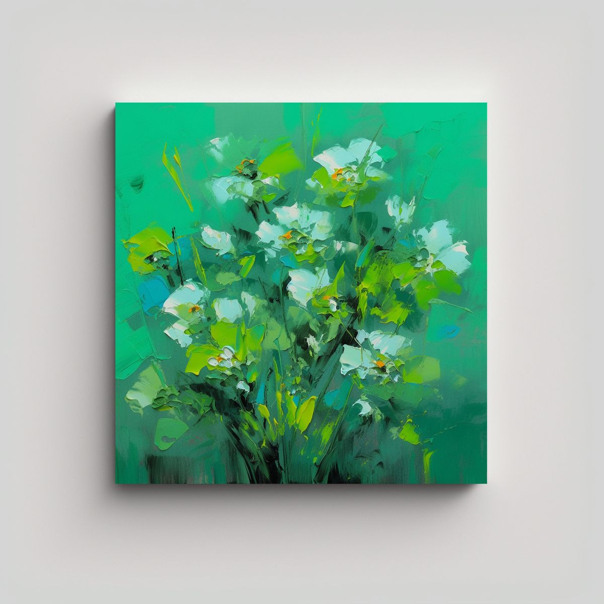 GENERICO - Cuadro Moderno Único De Flores Verde Y Turquesa 50x50 Cm