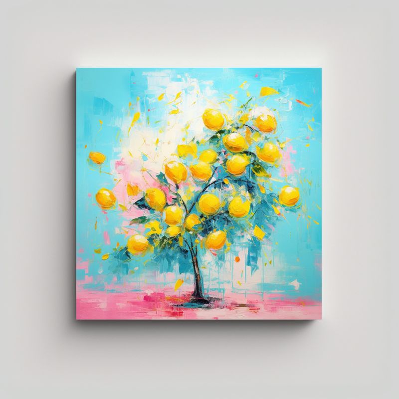 GENERICO - Pintura Abstracta Lienzo Equilibrio Visual Árbol 70x70 Cm