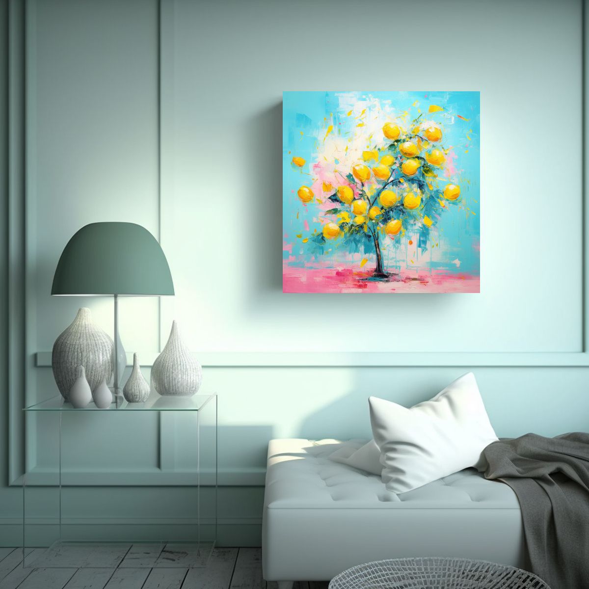 GENERICO - Pintura Abstracta Lienzo Equilibrio Visual Árbol 80x80 Cm