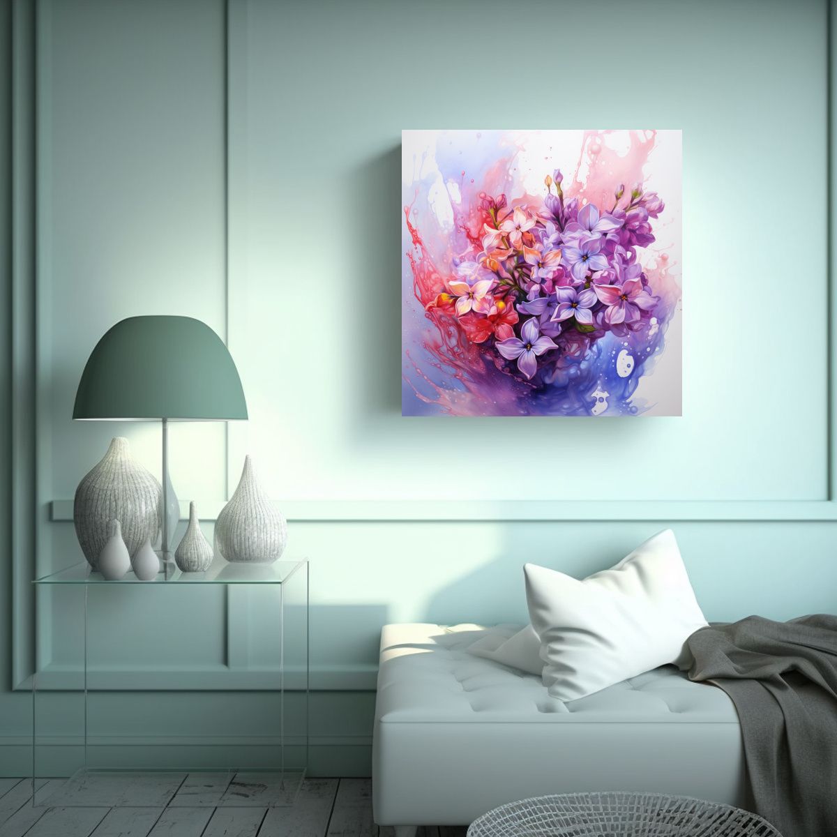 GENERICO - Cuadro De Tela Abstracto De Lilas Y Colores 90x90 Cm