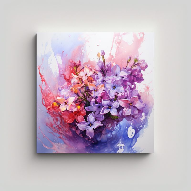 GENERICO - Cuadro De Tela Abstracto De Lilas Y Colores 70x70 Cm