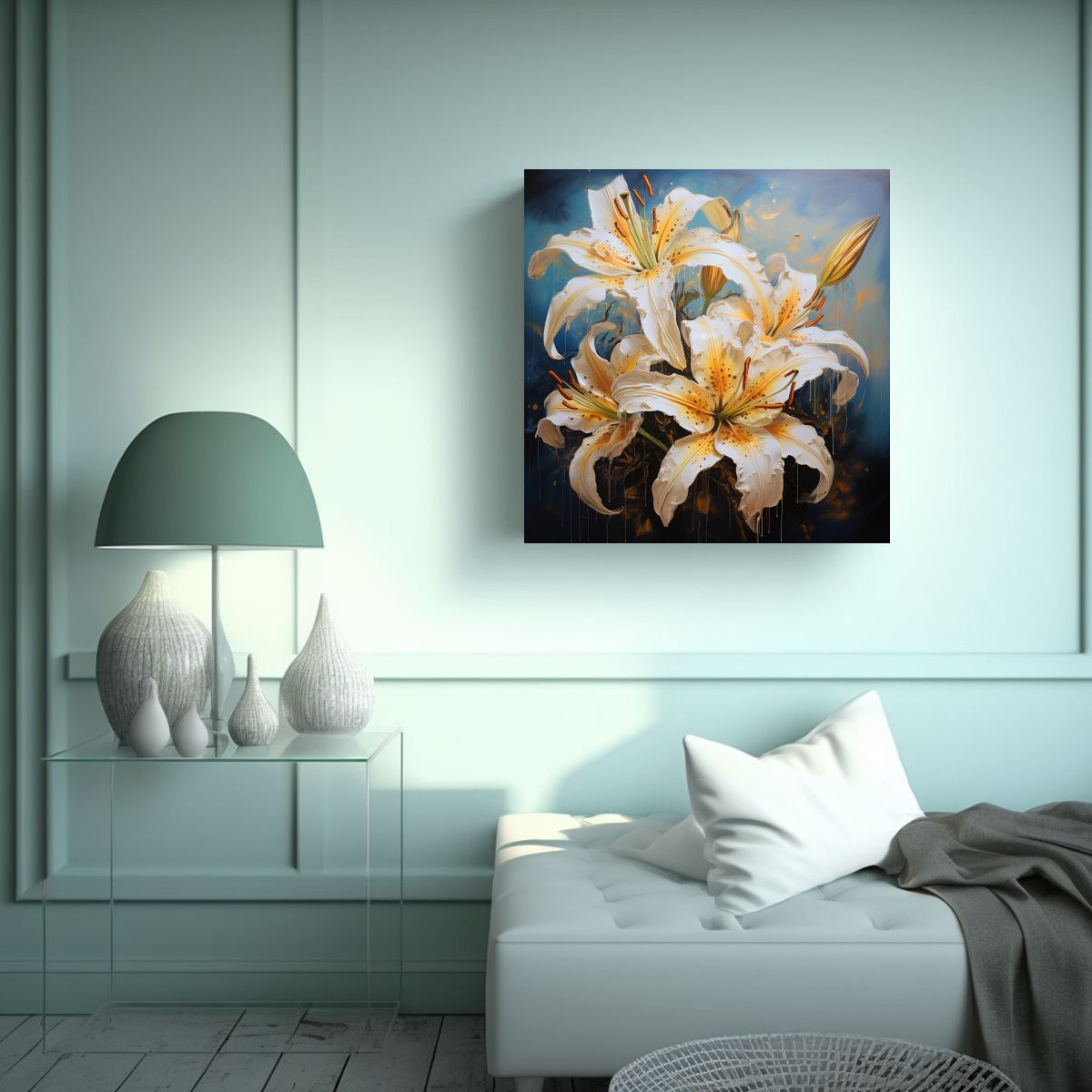 GENERICO - Pintura Abstracta De Lirios En óleo De Alta 90x90 Cm