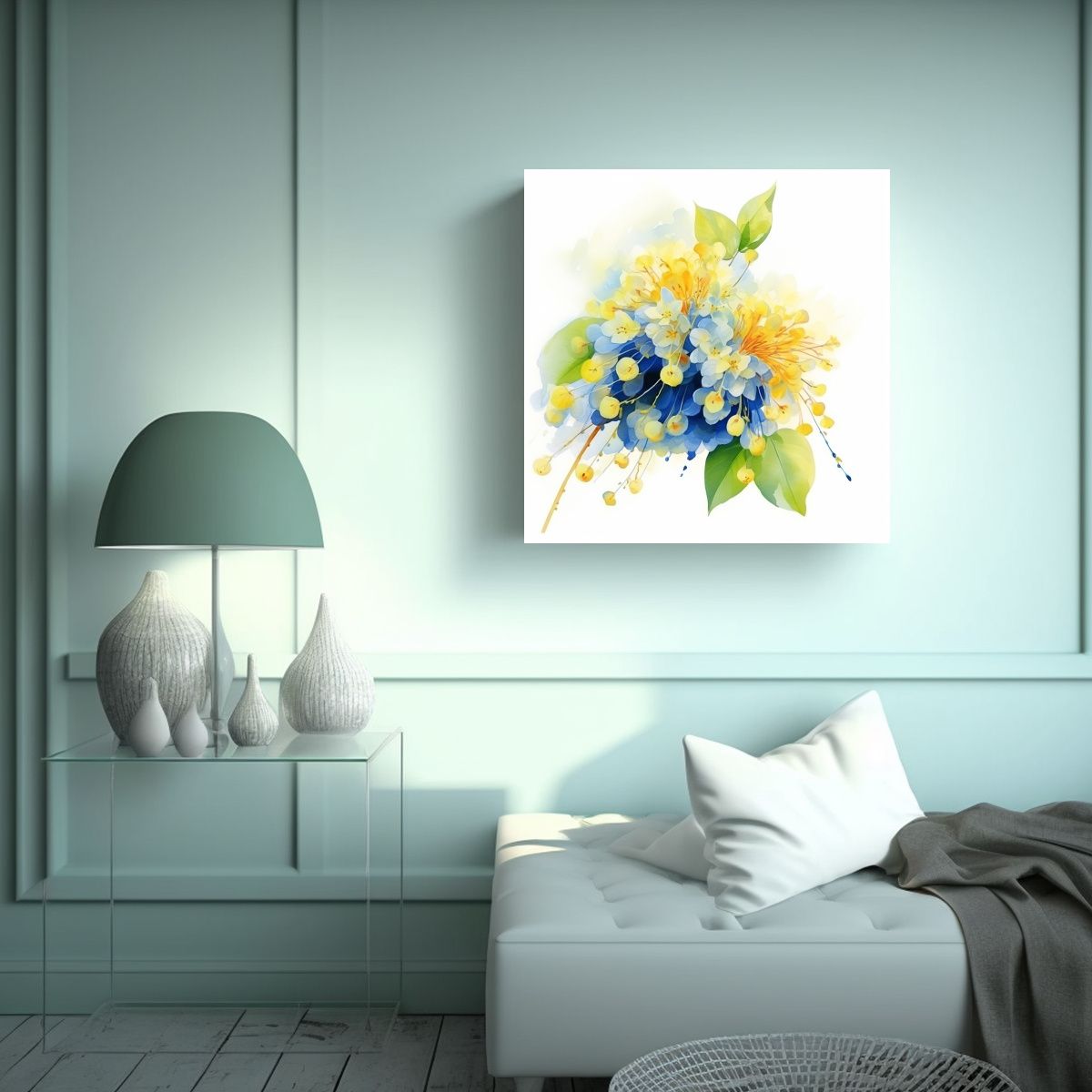 GENERICO - Pintura Abstracta De Flores De Tilo Amarillas Y 80x80 Cm