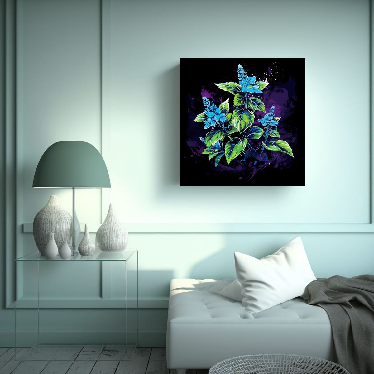 GENERICO - Cuadro Abstracción Escenario Hierbas En Azul, 70x70 Cm