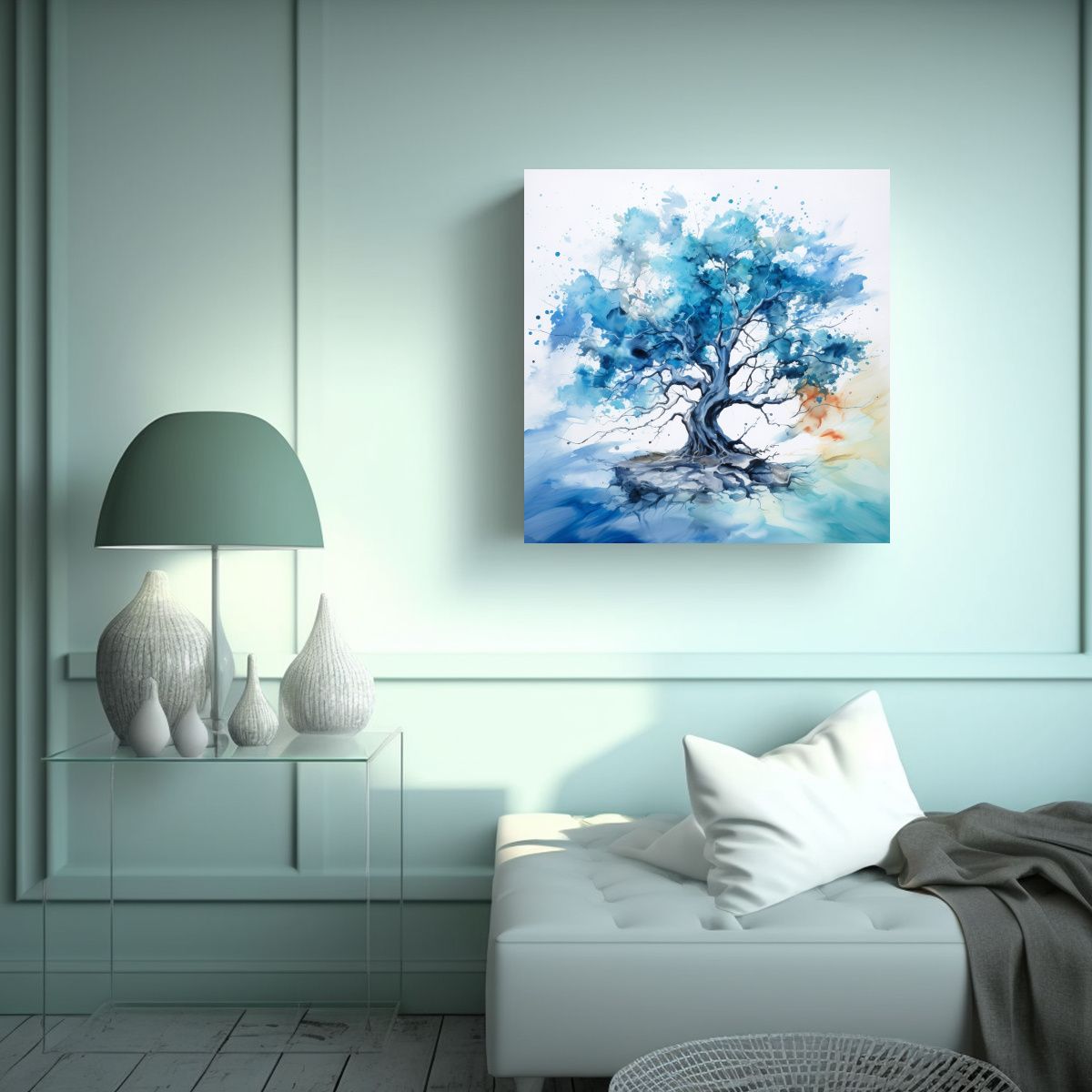 GENERICO - Pintura Abstracta Luminosa De Colores Azules De 60x60 Cm