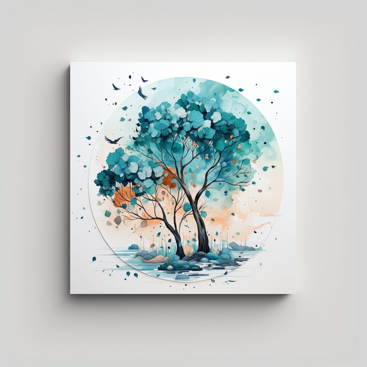 GENERICO - Cuadro Moderno Árbol De Eucalipto En Turquesa Y 60x60 Cm