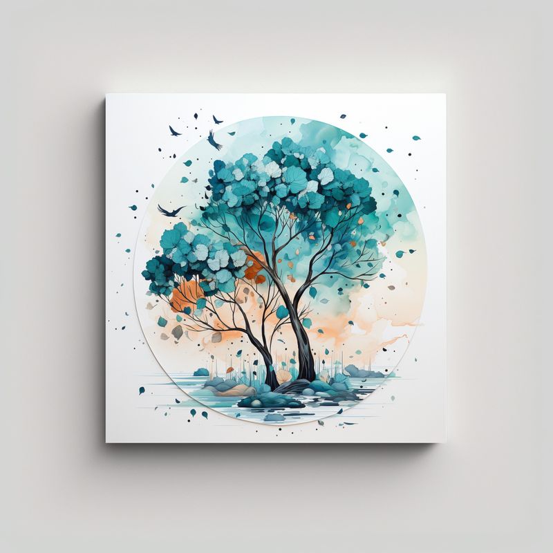 GENERICO - Cuadro Moderno Árbol De Eucalipto En Turquesa Y 60x60 Cm