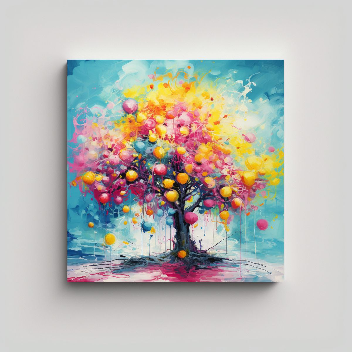 GENERICO - Pintura Abstracta En Colores Turquesa Y Rosa De 50x50 Cm
