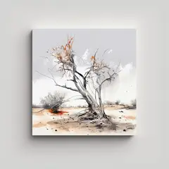 GENERICO - Pintura Abstracta Del árbol Ocotillo En Blanco Y 70x70 Cm