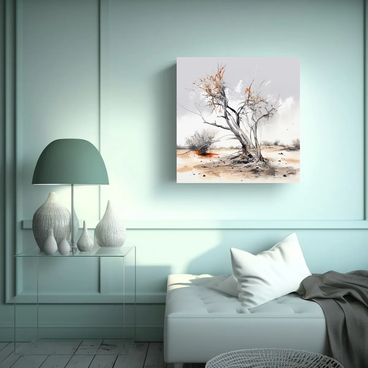 GENERICO - Pintura Abstracta Del árbol Ocotillo En Blanco Y 70x70 Cm