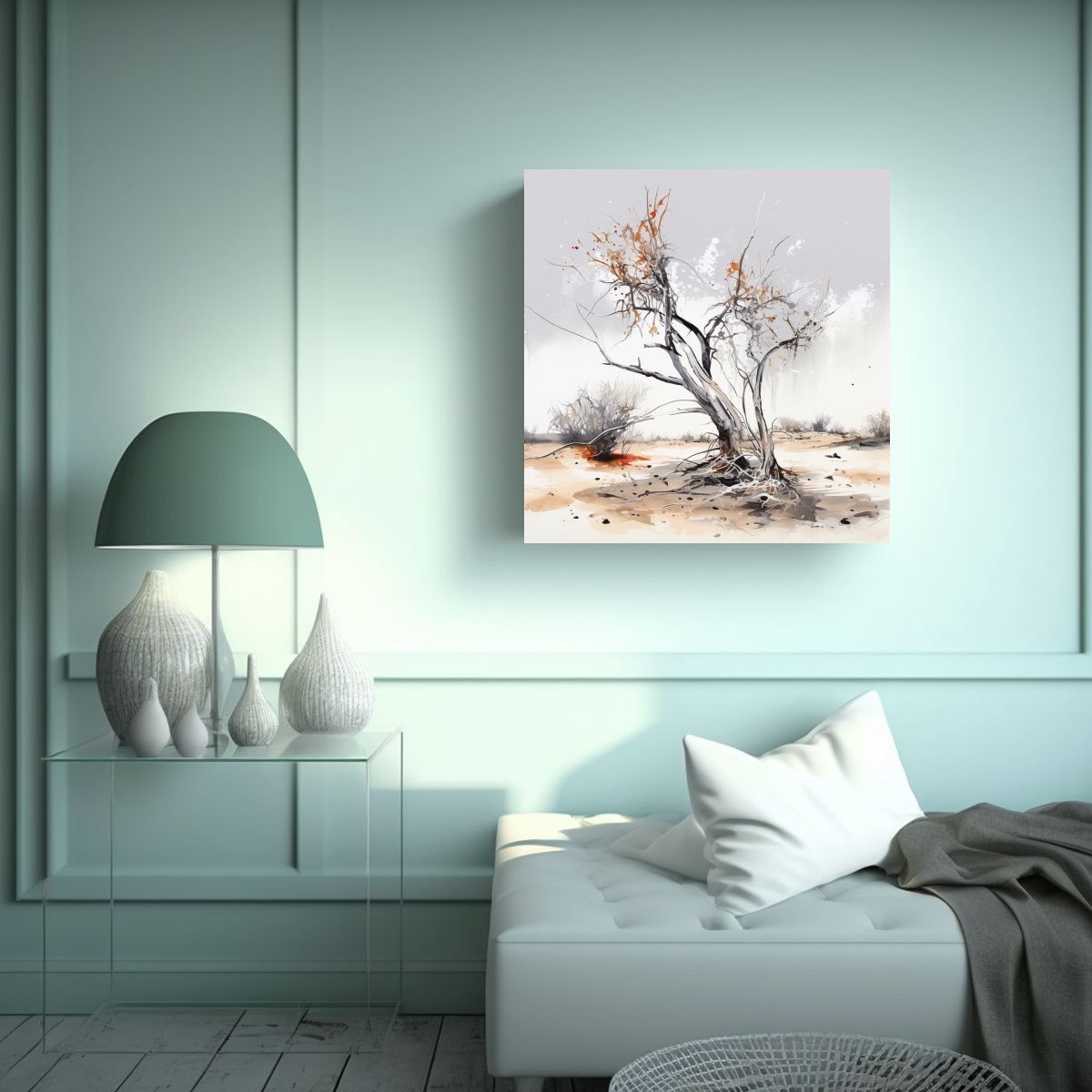 GENERICO - Pintura Abstracta Del árbol Ocotillo En Blanco Y 50x50 Cm