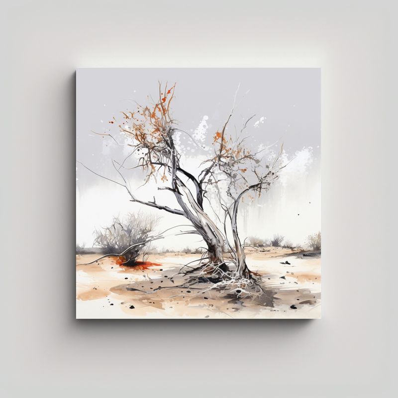 GENERICO - Pintura Abstracta Del árbol Ocotillo En Blanco Y 60x60 Cm