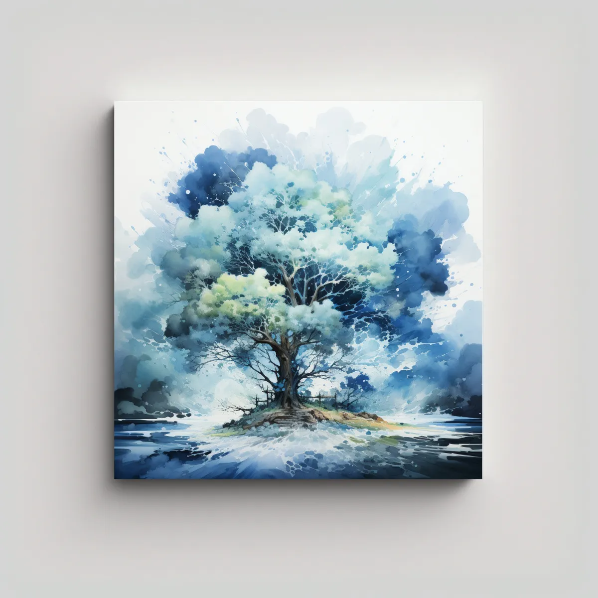GENERICO - Pintura Abstracta De árbol En Blanco Y Azul En 50x50 Cm
