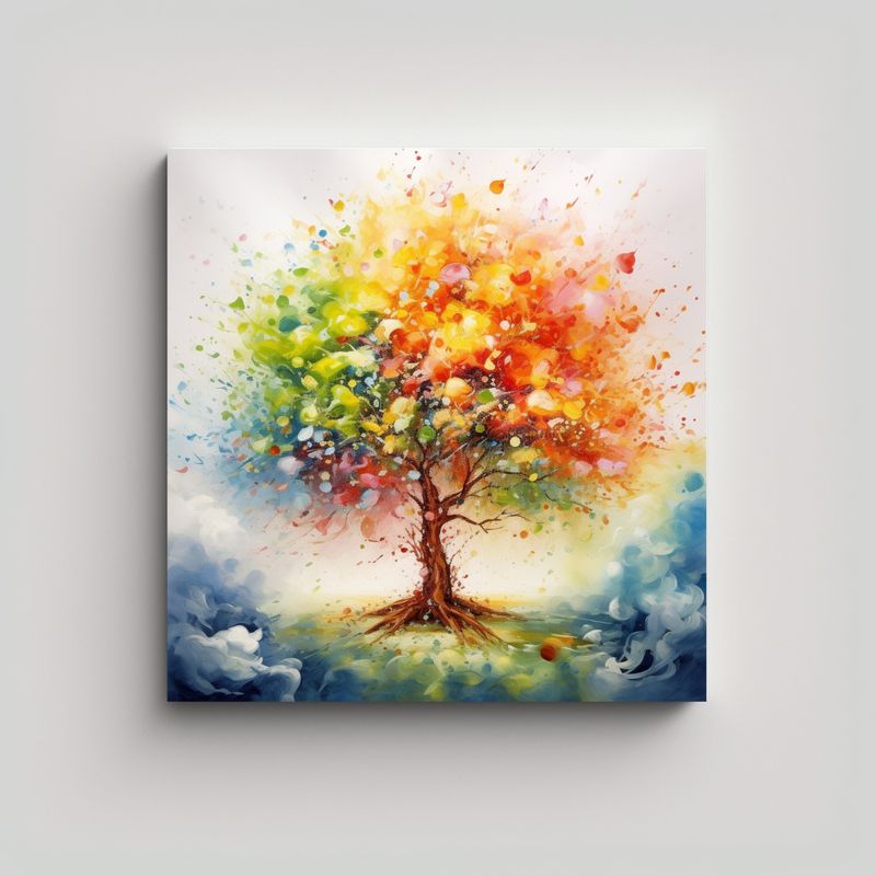 GENERICO - Cuadro Abstracto Acuarela árbol Naranja Colores 90x90 Cm