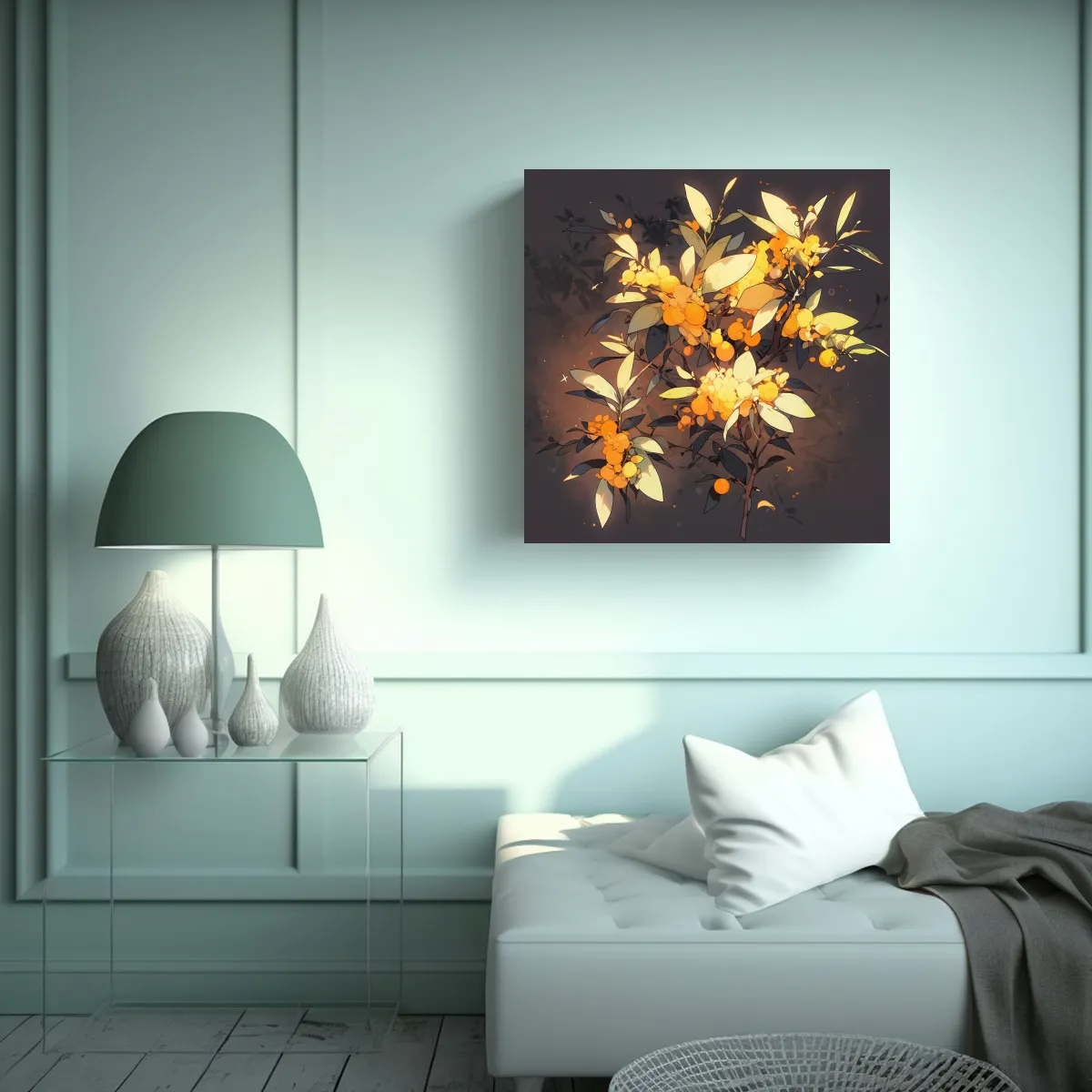 GENERICO - Lienzo Impreso Árbol Naranja En Amarillo Neón 70x70 Cm