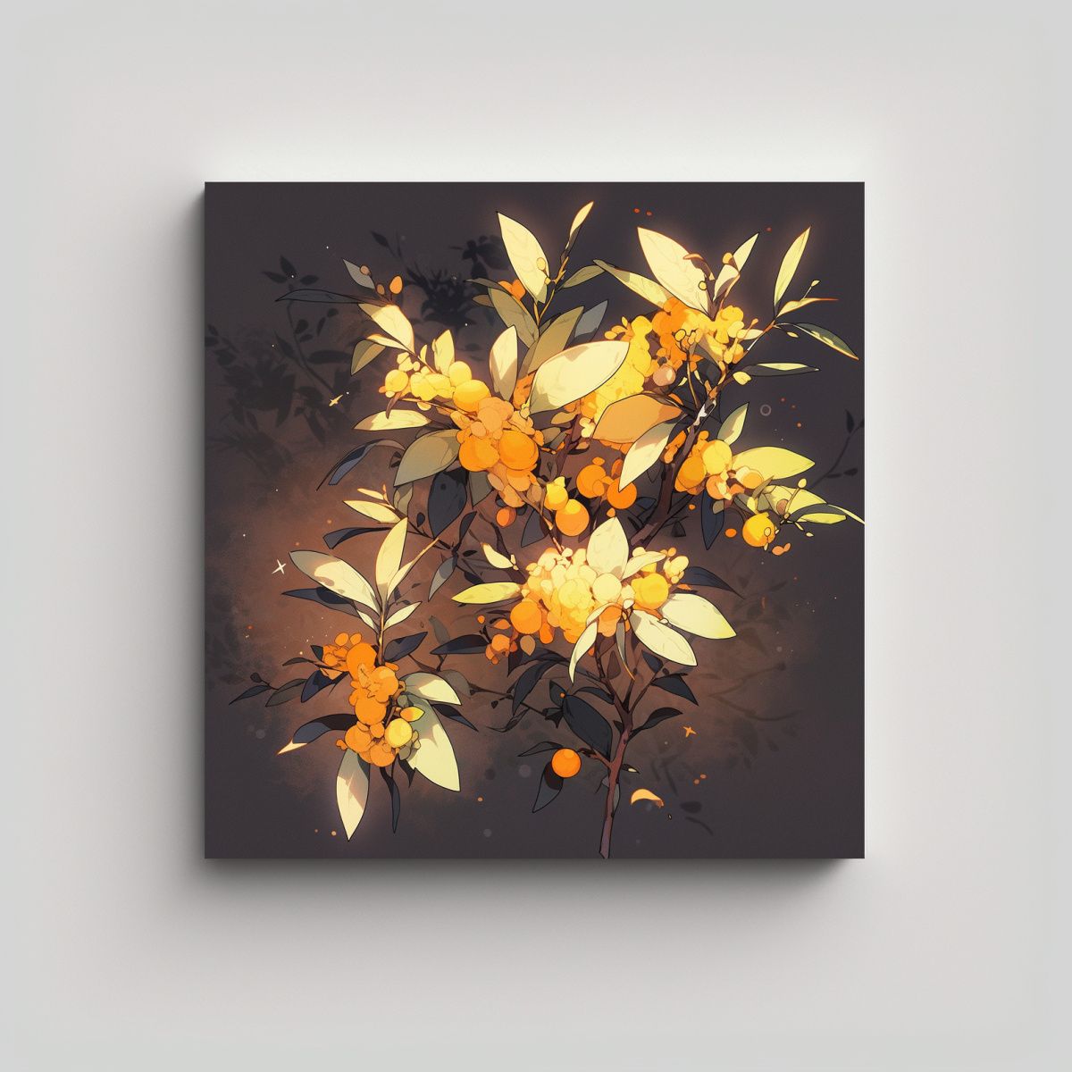 GENERICO - Lienzo Impreso Árbol Naranja En Amarillo Neón 60x60 Cm