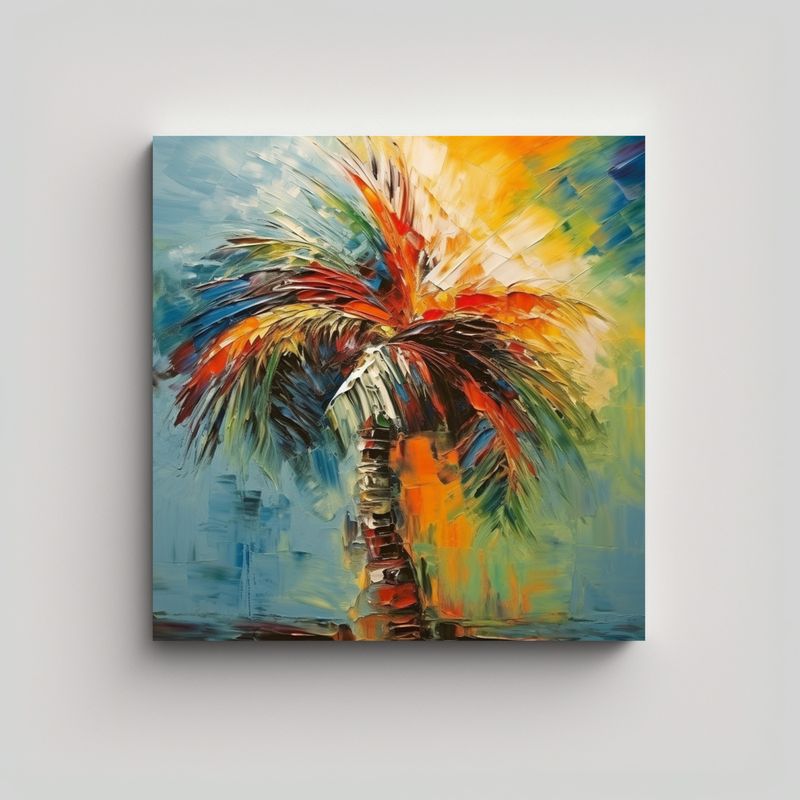 GENERICO - Pintura Abstracta Palmera Estilo óleo Detallada 80x80 Cm