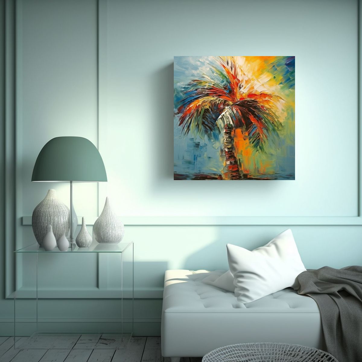 GENERICO - Pintura Abstracta Palmera Estilo óleo Detallada 60x60 Cm