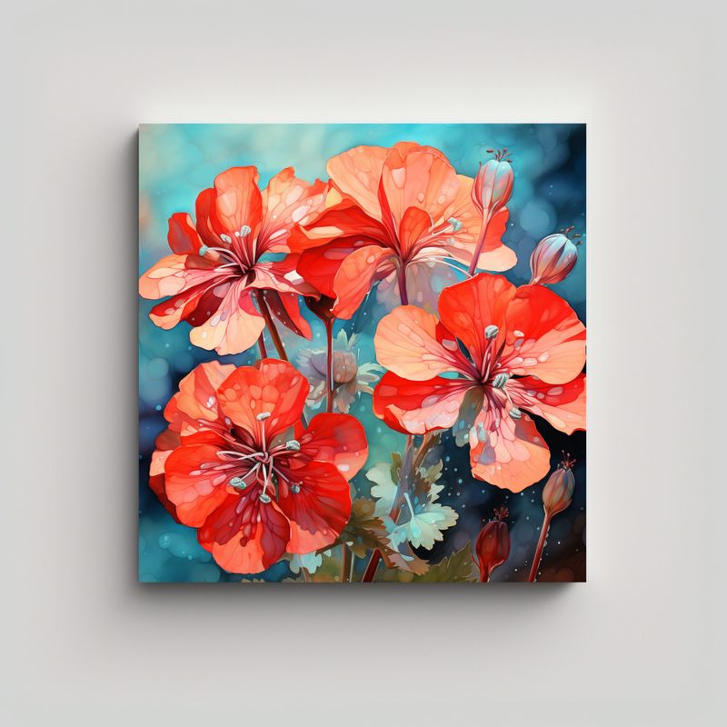 GENERICO - Cuadro Lienzo Baño Abstracto Con Flores Geranio 60x60 Cm