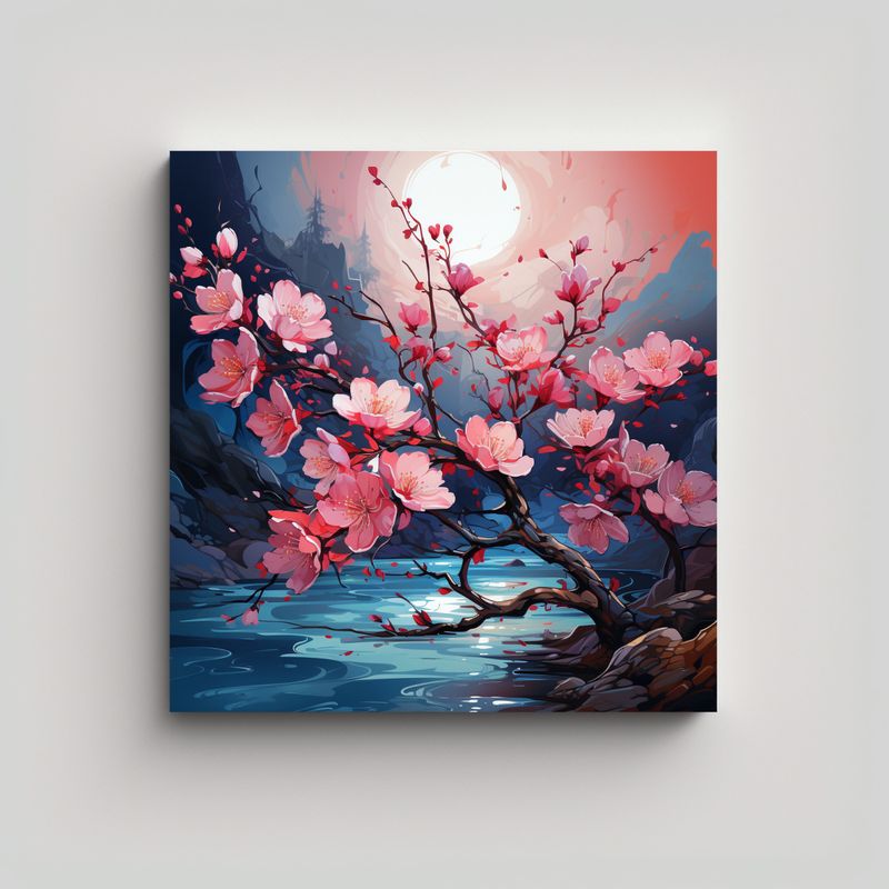 GENERICO - Cuadro Estilo Galería árbol Melocotón Turquesa 80x80 Cm